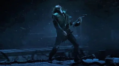 Eddie tocando guitarra no Mundo Invertido (S04E09)
